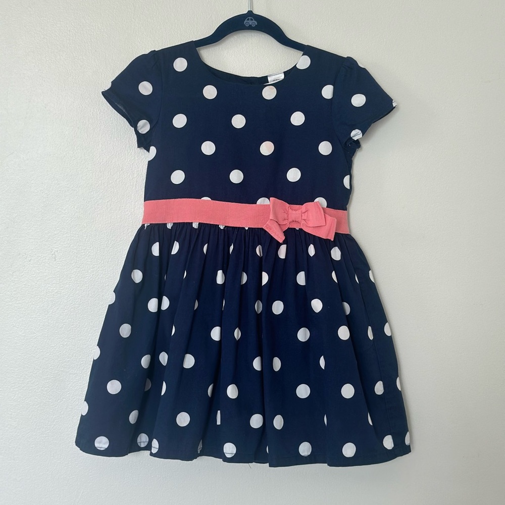 Carter's Navy Dress with White Dots and Pink Belt